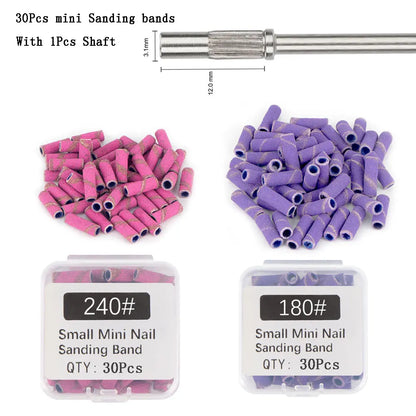 Complete Nail Care Set: 30Pcs 3.1MM Mini Nail Sanding Bands with 3/32" Shaft Nail Drill Bits - Ideal for Dead Skin, Calluses, and Gel Removal