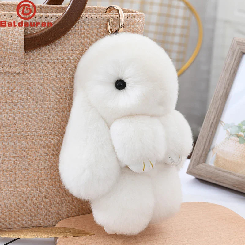 100% Natural Rex Rabbit Fur Keychain – Fluffy Bunny Bag Charm, Doll Toy & Lovely Pendant