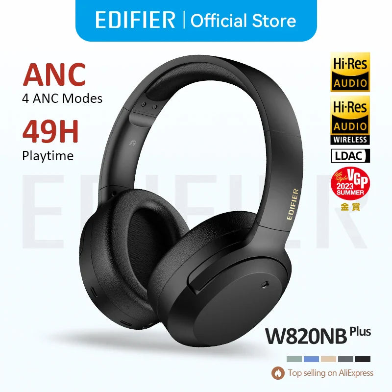 Edifier W820NB Plus Wireless Headphones – 43dB ANC, Hi-Res LDAC, 49H Playtime, Over-Ear Bluetooth Headset