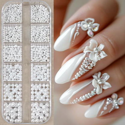 12-Grid 3D Glass AB Crystal Nail Art Rhinestones Kit – Flatback Round Beads with Tools for Nail Jewelry & Diamond Decoration