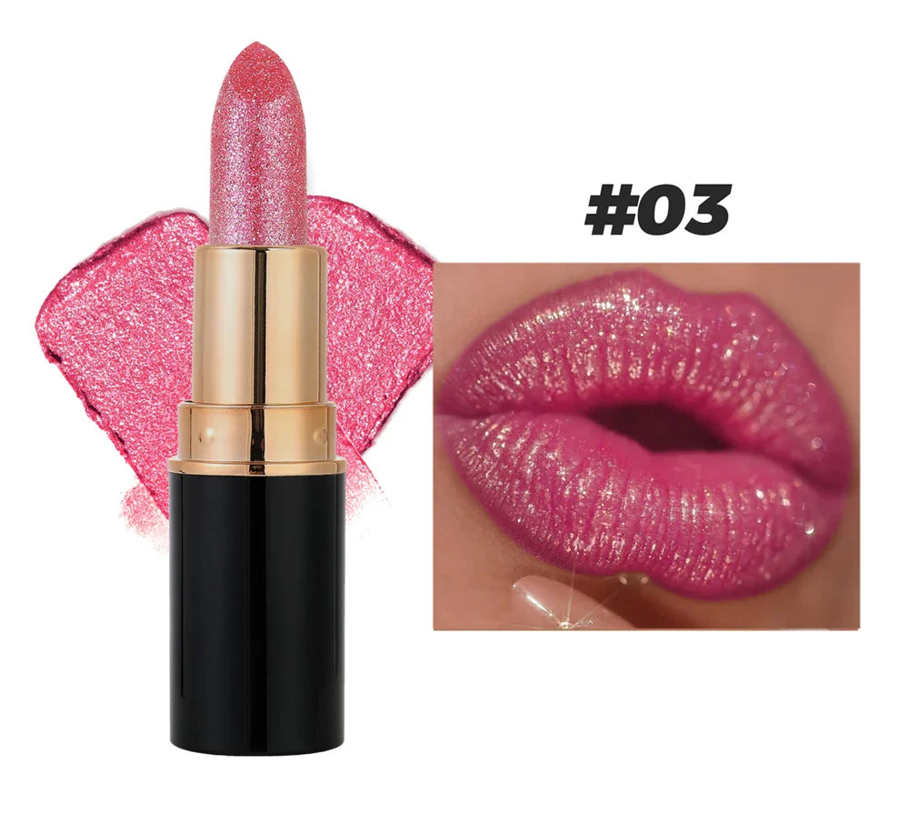 6 Colors Glitter Metallic Lipstick – Waterproof, Long-Lasting Diamond Pearlescent Lip Gloss for Moisturizing Sexy Lips