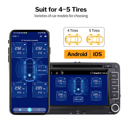 Deelife Car TPMS – Tire Pressure Monitoring System for Android and iOS with Bluetooth BLE Sensors for 4-5 Wheels