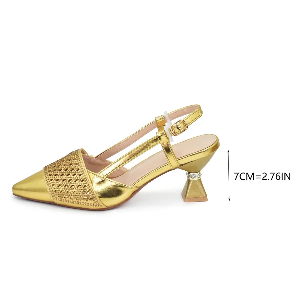 Women's Rhinestone Heeled Shoe & Bag Set - Elegant Nigerian Italian Party Pumps with Matching Bags