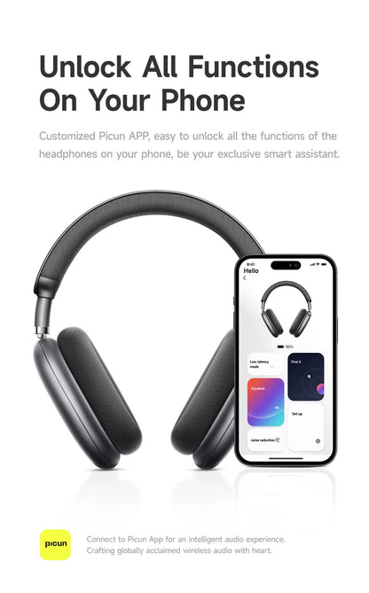 Picun F8 Pro ANC Wireless Headphones — Head Tracking 3D Audio, HIFI Bluetooth, ENC Mic, Low-Latency with App