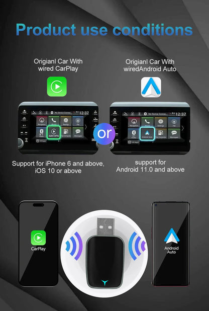 2025 2-in-1 Wireless CarPlay AI Box – Convert Wired CarPlay to Wireless with Android Auto, Plug and Play