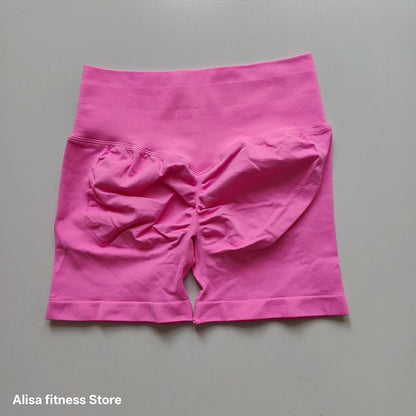 Summer High Waisted Yoga Shorts - Seamless Tummy Control Fitness Running Shorts with Solid Color Stretch Leggings Style