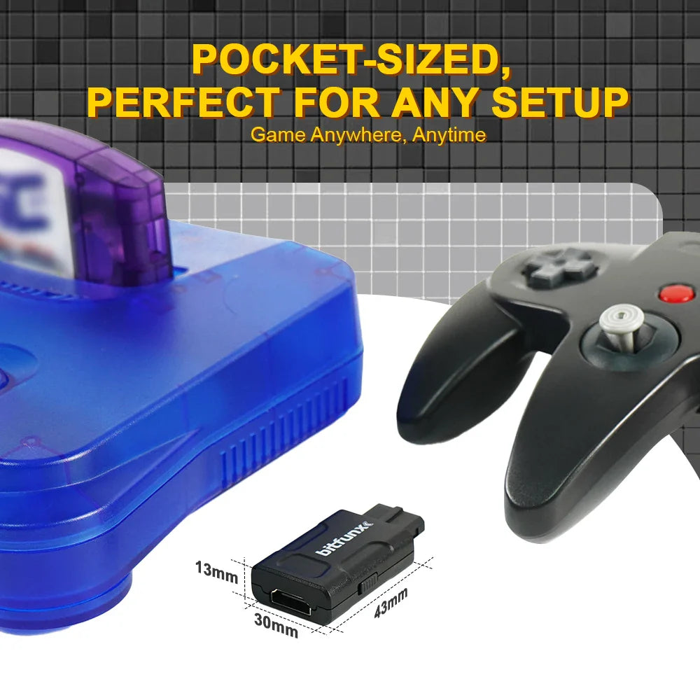Bitfunx Mini HDMI Adapter 720P/1080P – Auto 4:3/16:9 S-Video & Composite Converter for N64, SNES, SFC, NGC Game Consoles