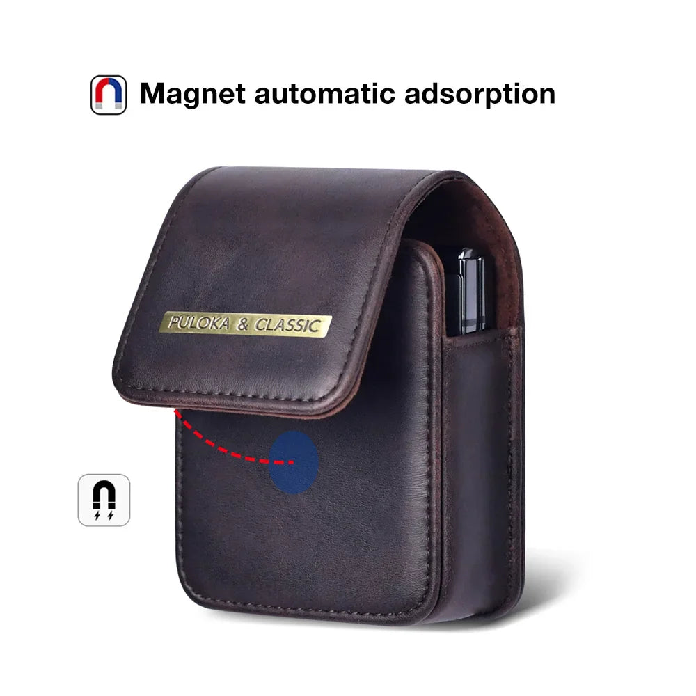 Premium Leather Samsung Galaxy Z Flip 5/4/3/5G Case - Magnetic Phone Bag with Fashion Holster, Luxury Waist Belt Pouch for Men