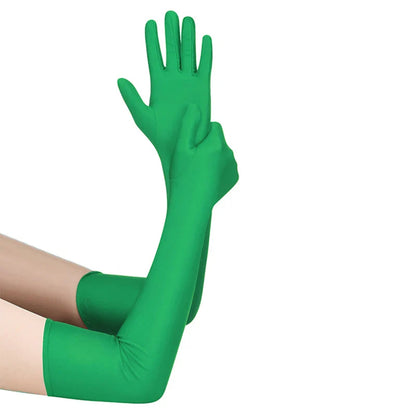 52CM Women’s Elegant Spandex Long Gloves – Thin Soft Stretch Sun Protection Gloves for Stage Performance, Driving, Riding & Cosplay Party Wear