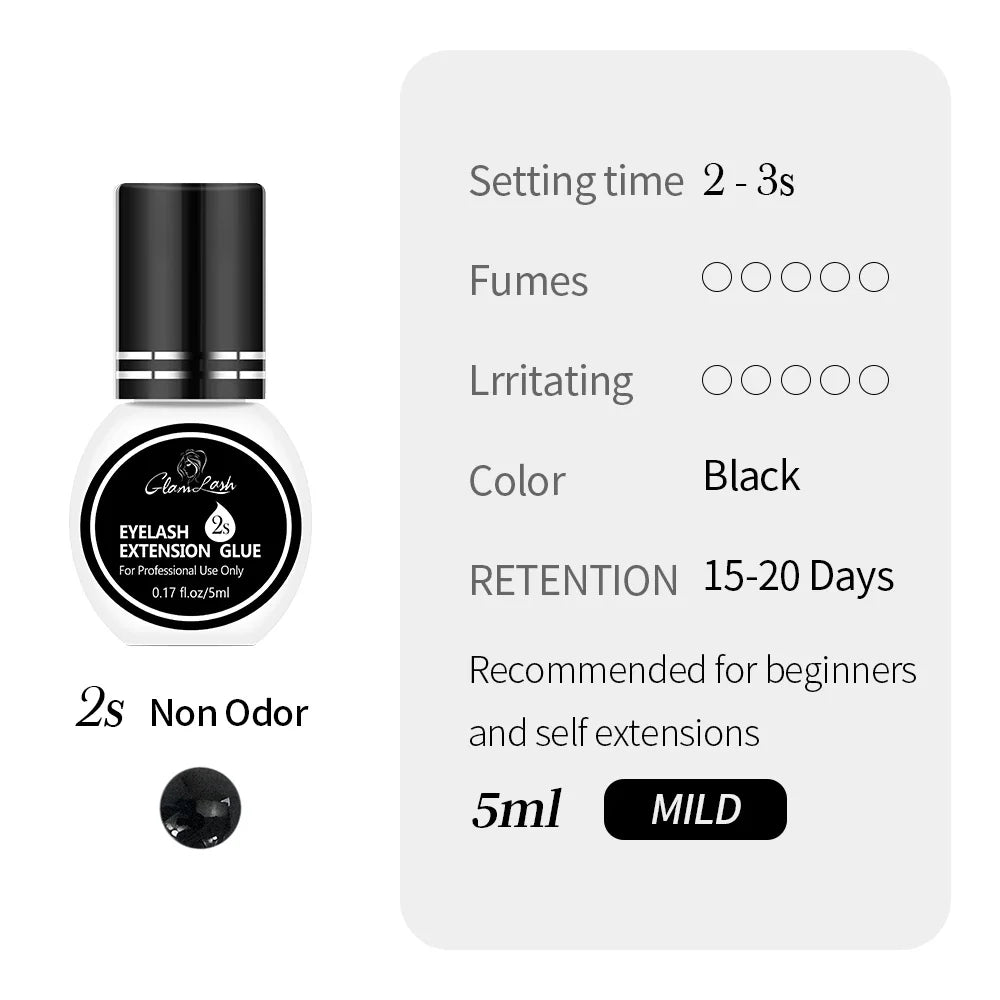 GLAMLASH Eyelash Extension Glue — 0.3-2 Sec Fast-Dry Black Adhesive for Individual False Lashes, Professional Kit