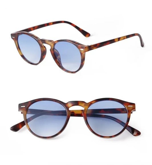 Vintage Round Sunglasses – 2024 Fashion Design for Men & Women, Retro Rivet Yellow & Blue Lens, Square Sun Glasses