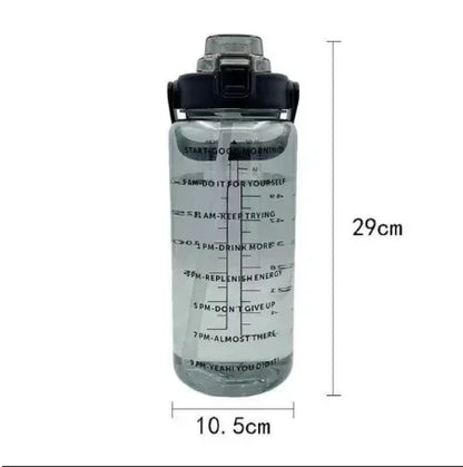 2L Portable Water Bottle - Large Capacity Plastic Drink Cup with Straw and Time Marker for Outdoor Sports and Fitness