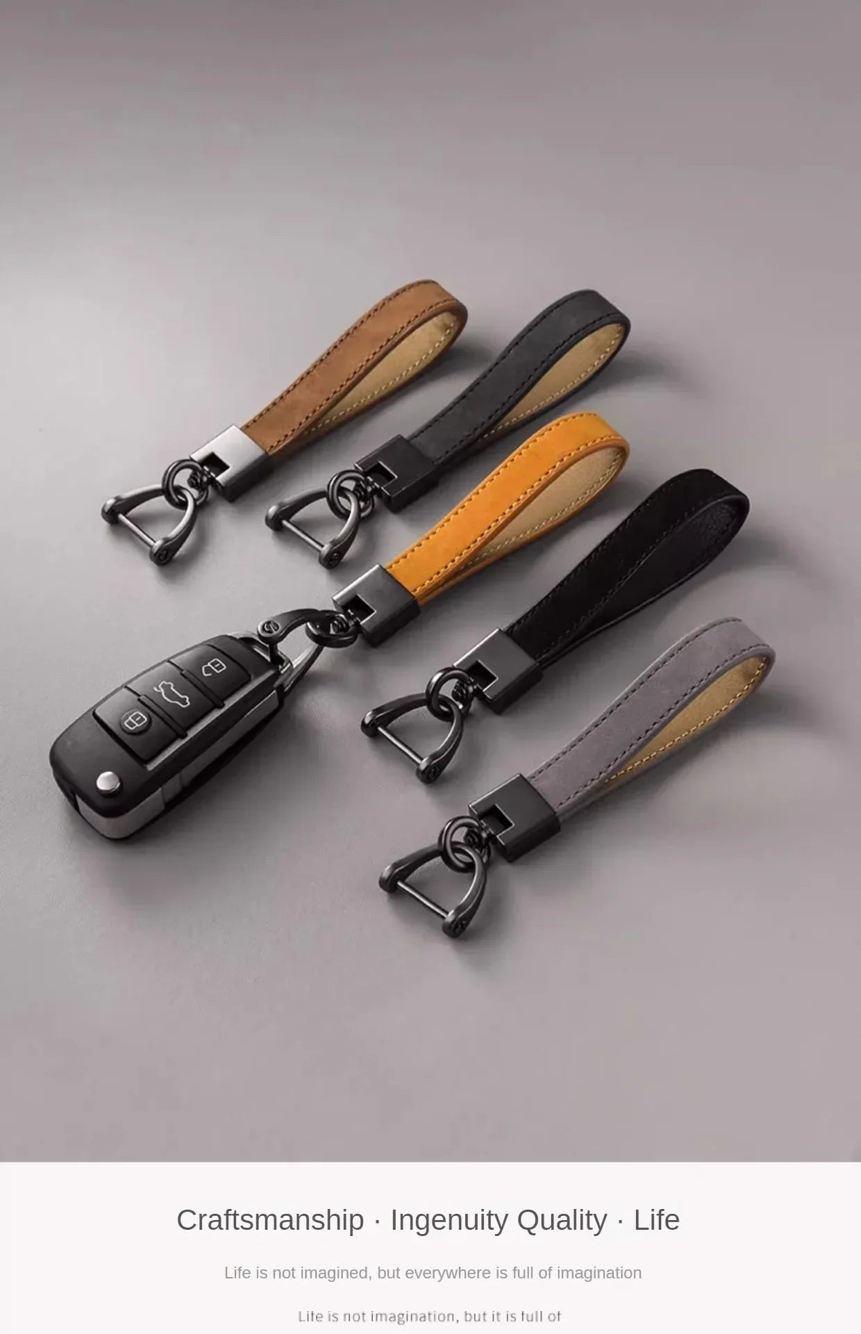 Luxury Genuine Leather Car Keychain – Pure Color Buckle Key Ring, Stylish Car Accessory Gift