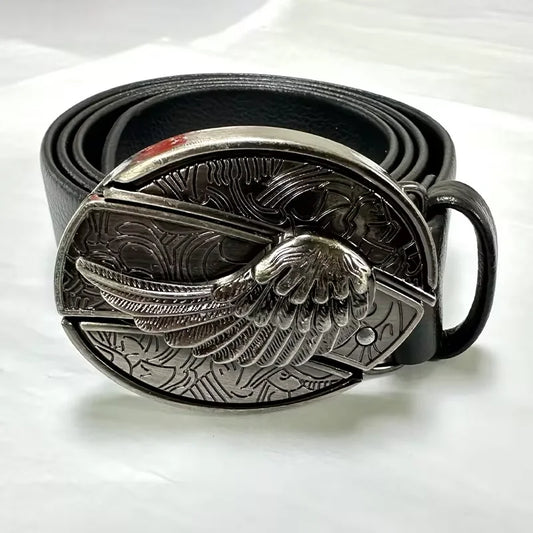 Vintage Adjustable Belt – Metal Buckle Fashion Waistband for Men, Punk Western Cowboy Style with Embossed Design