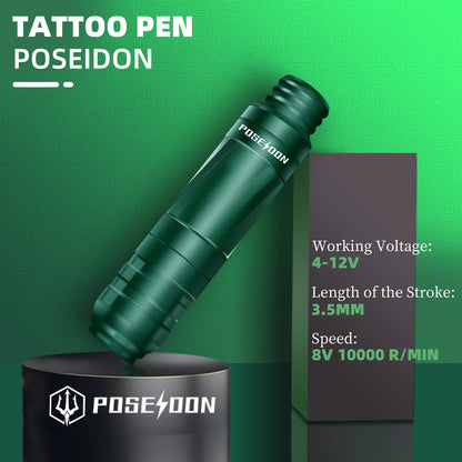 POSEIDON Tattoo Pen Kit – Rotary Electric Tattoo Gun with Power Supply & RCA Interface for Professional Tattoo Artists