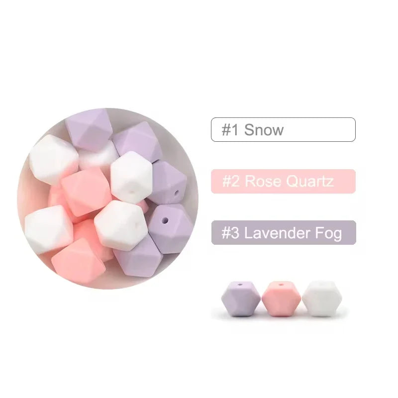 LOFCA 10PCS Hexagon Silicone Beads (14mm/17mm) – DIY Jewelry Making & Pacifier Chain Accessories Bulk Set