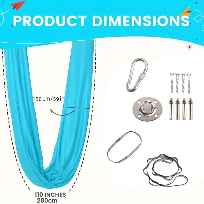 1.5x2.8m Elastic Swing Hammock – Indoor & Outdoor Aerial Yoga Swing with Adjustable Fabric & Hardware for Adults