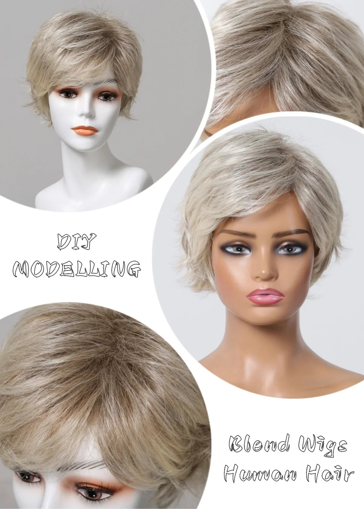 Platinum Blonde Short Pixie Cut Wig – 8 Inch Human Hair Wig with Bangs for Women, Soft Machine Made