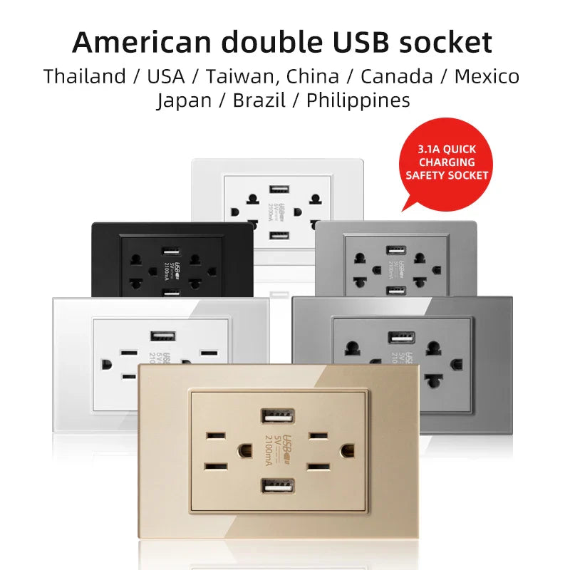 Herepow 118 Series Dual USB Wall Socket - Thailand & American Standard Smart Plug Adapter with Type-C 3.1A Fast Charging
