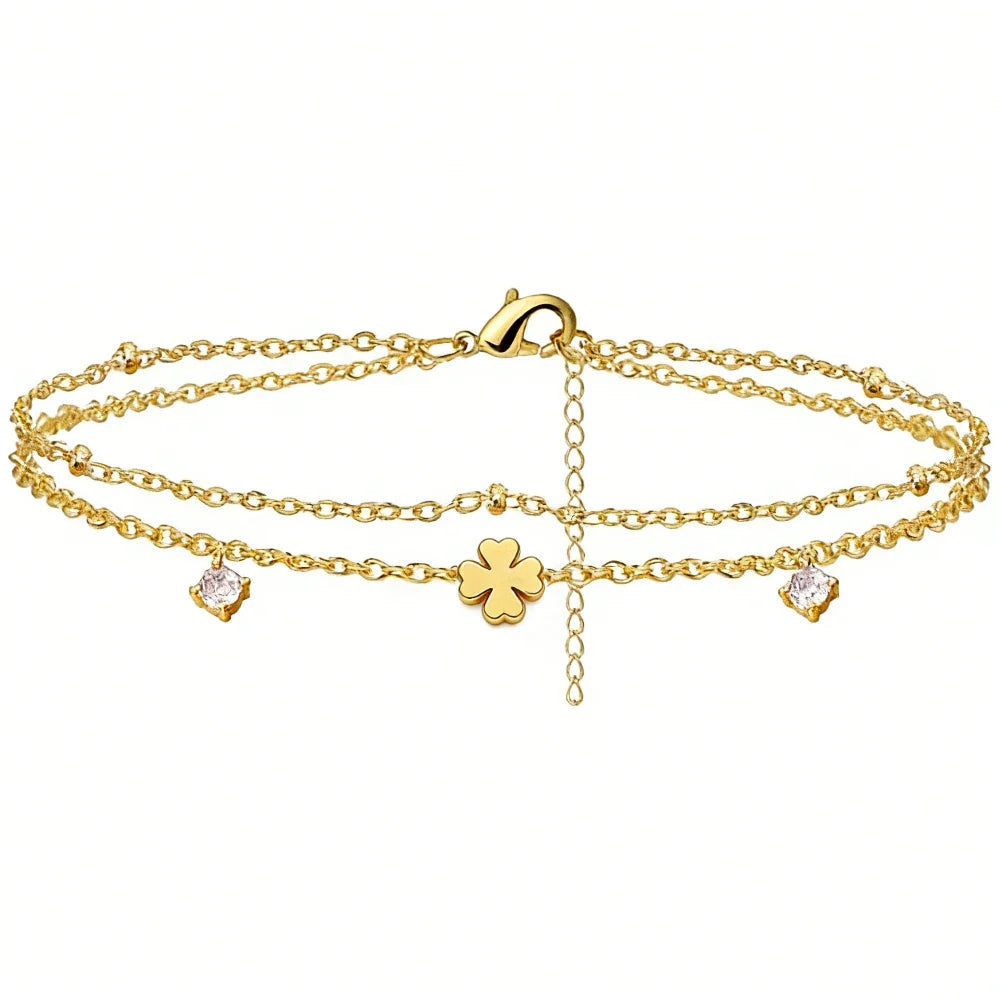 925 Silver Plated CZ Anklet Bracelet – Waterproof Heart Charm Dainty Layered Chain Anklet for Women & Girls Jewelry Gift