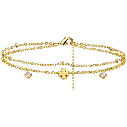 925 Silver Plated CZ Anklet Bracelet – Waterproof Heart Charm Dainty Layered Chain Anklet for Women & Girls Jewelry Gift