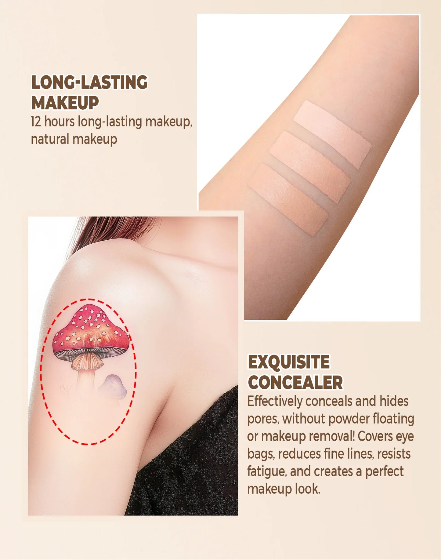 Waterproof Full-Coverage Concealer — Natural Finish Foundation for Tattoos, Scars, All Skin Tones & Types