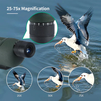 25–75x60 Zoom Spotting Scope – ED Lens Bak4 Prism Monocular Telescope for Bird Watching & Camping