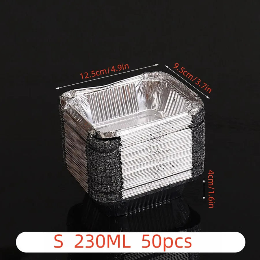 50pcs Disposable Aluminum Foil Pans – Various Sizes for Cooking, Baking, Heating, Storing & Food Prep