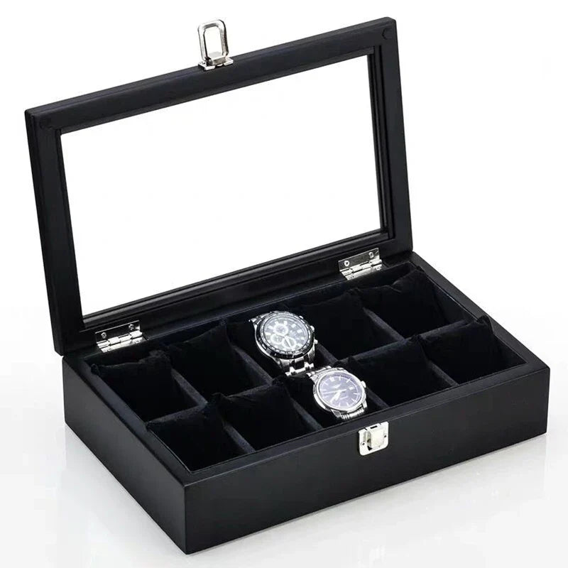 Wood Watch Box Organizer with Glass Window — Luxury Wooden Display Case & Storage Holder for Men’s Watches