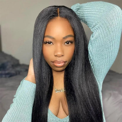 Kinky Straight Human Hair Wig – 13x4 Lace Front, Pre-Plucked Yaki Straight Brazilian Wig
