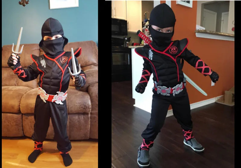 Kids Black Ninja Costume Set — Anime Samurai Outfit with Mask & Fighting Toy for Holidays & Gifts