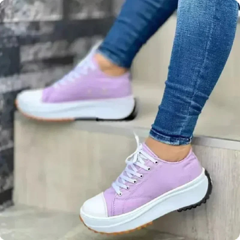 Speedy 2024 Classic White Canvas Shoes - Women's Lace-Up Casual Platform Sneakers