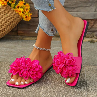 Women’s Crochet Flower Slide Sandals - Colorful Floral Slip-On Mules for Summer