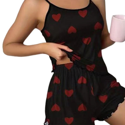 Women's Satin Pajama Set – Soft Printed Cami Top & Shorts Sleepwear for Home & Daily Wear