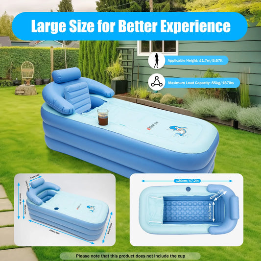 Foldable Inflatable Bathtub for Adults: Travel Blue/Pink Spa Tub, 1.6m - Large Portable PVC Tub for Home & Swimming Pool Use