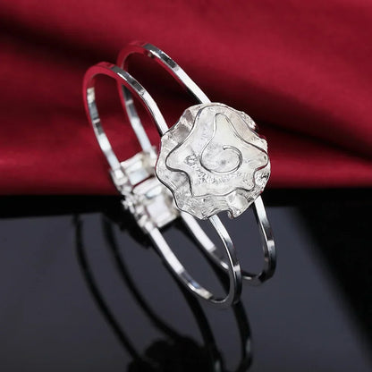 Women’s 925 Sterling Silver Open Cuff Bangle – Adjustable Charm Bracelet for Wedding Party Fashion Jewelry