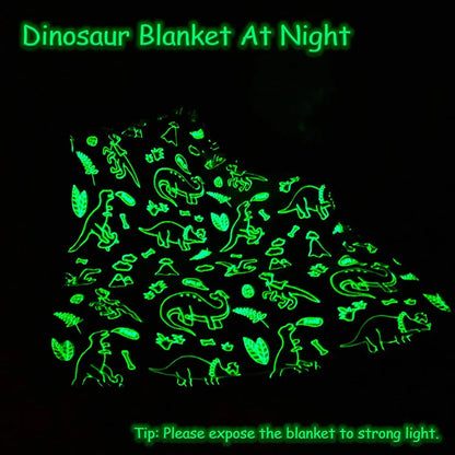 Luminous Unicorn & Dinosaur Plush Blanket – Glow-in-the-Dark Soft Flannel Throw for Boys & Girls, Christmas Gift
