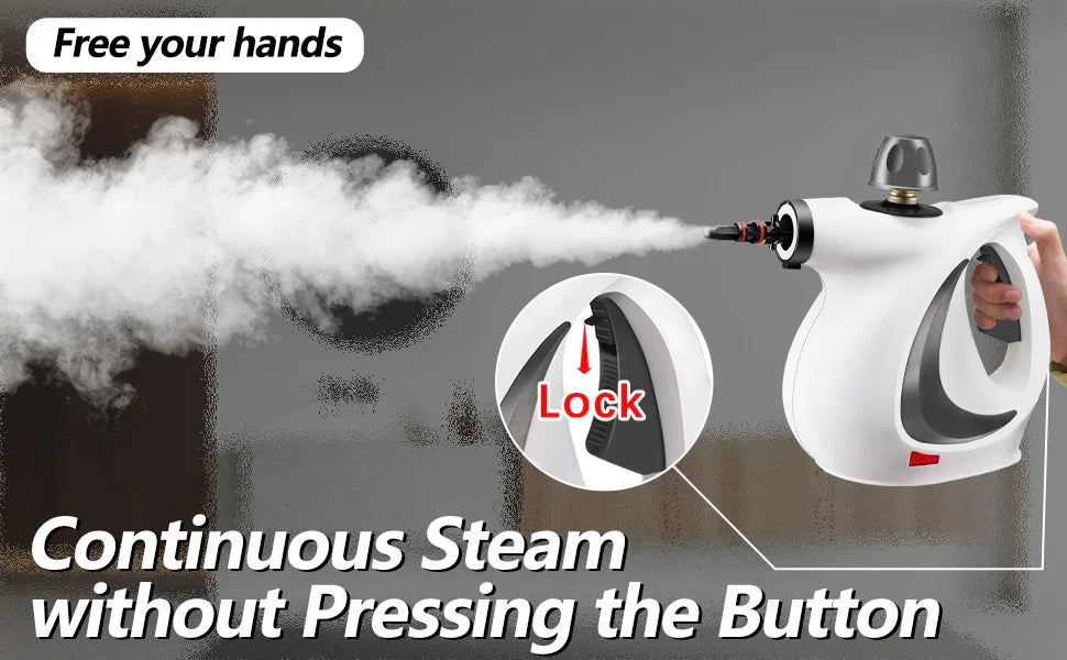 Portable Handheld Steam Cleaner – Large Capacity with 11 Piece Accessory Set for Floor, Car, Carpet & Window Cleaning