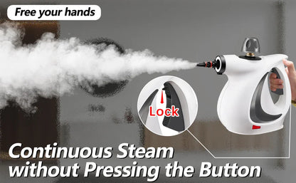 Portable Handheld Steam Cleaner – Large Capacity with 11 Piece Accessory Set for Floor, Car, Carpet & Window Cleaning