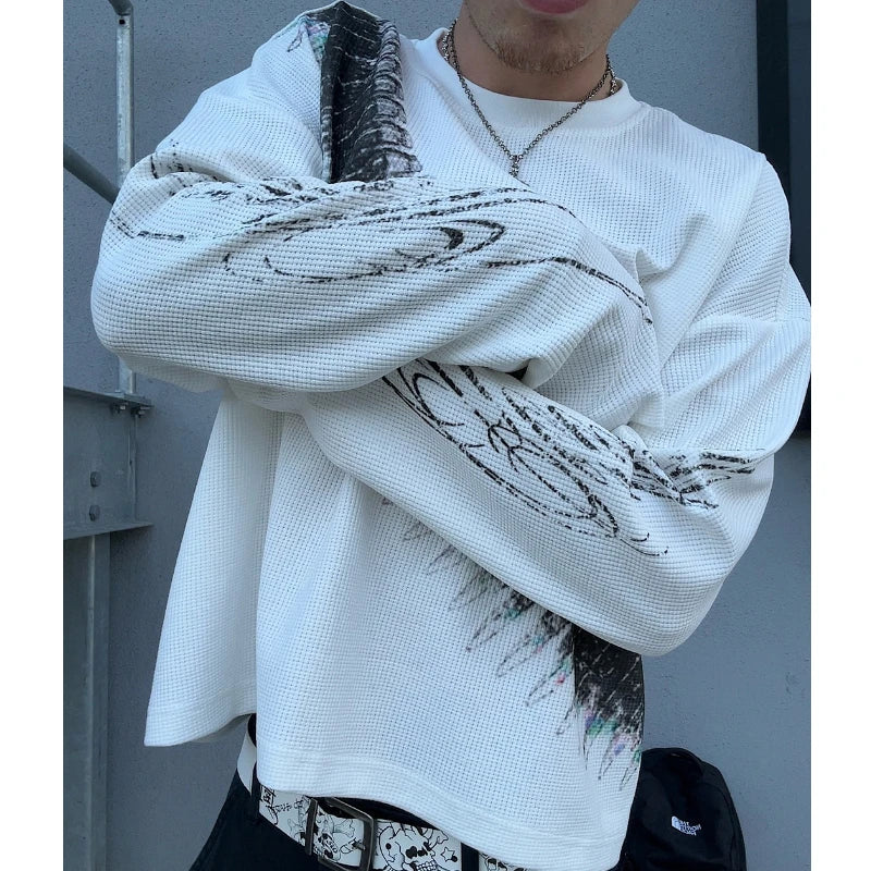 Y2K Bullet Letter Graphic Long Sleeve T-Shirt - Retro Streetwear Loose Unisex Casual Top