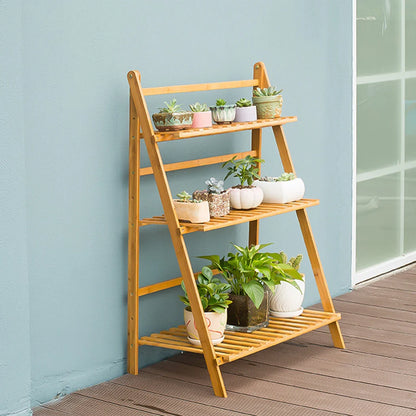 3-Tier Foldable Bamboo Plant Stand Indoor Outdoor Planter Display Shelf Organizer
