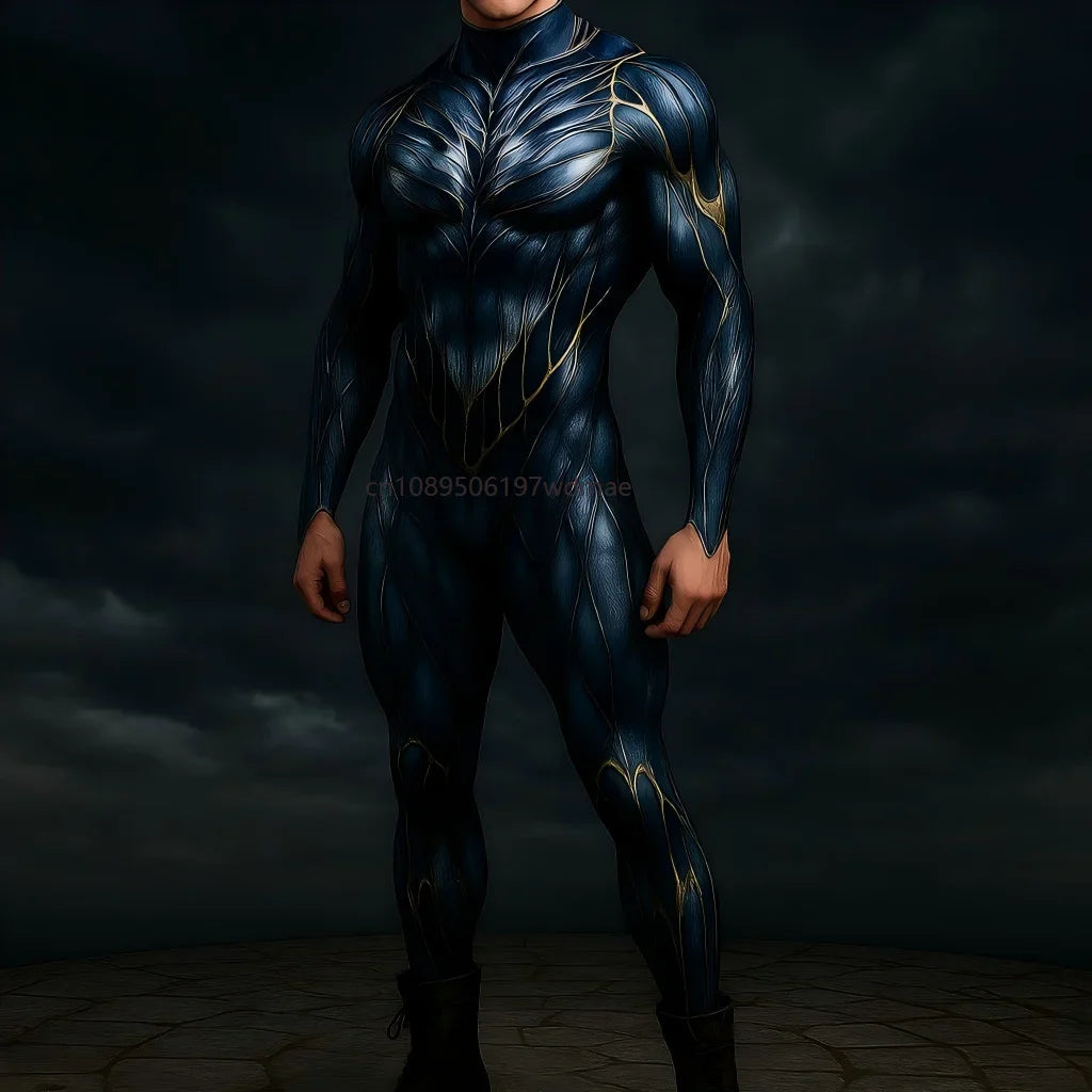 Men's Cyberpunk Muscle Bodysuit - Sci-Fi Printed Cosplay Zentai Costume for Carnival, Stage & Performance Events
