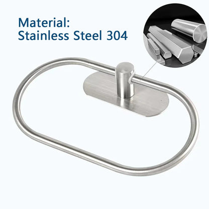 Stainless Steel Self-Adhesive Towel Holder – Black Bathroom & Kitchen Rack, Washhand Hanger Ring Bar