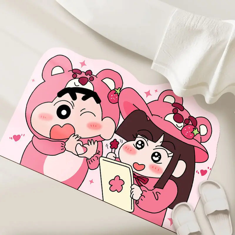 30×40cm Cartoon Shower Mat - Quick-Dry Water Absorbent Bath Mat with Crayon Shin-chan Design
