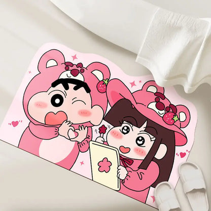 30×40cm Cartoon Shower Mat - Quick-Dry Water Absorbent Bath Mat with Crayon Shin-chan Design
