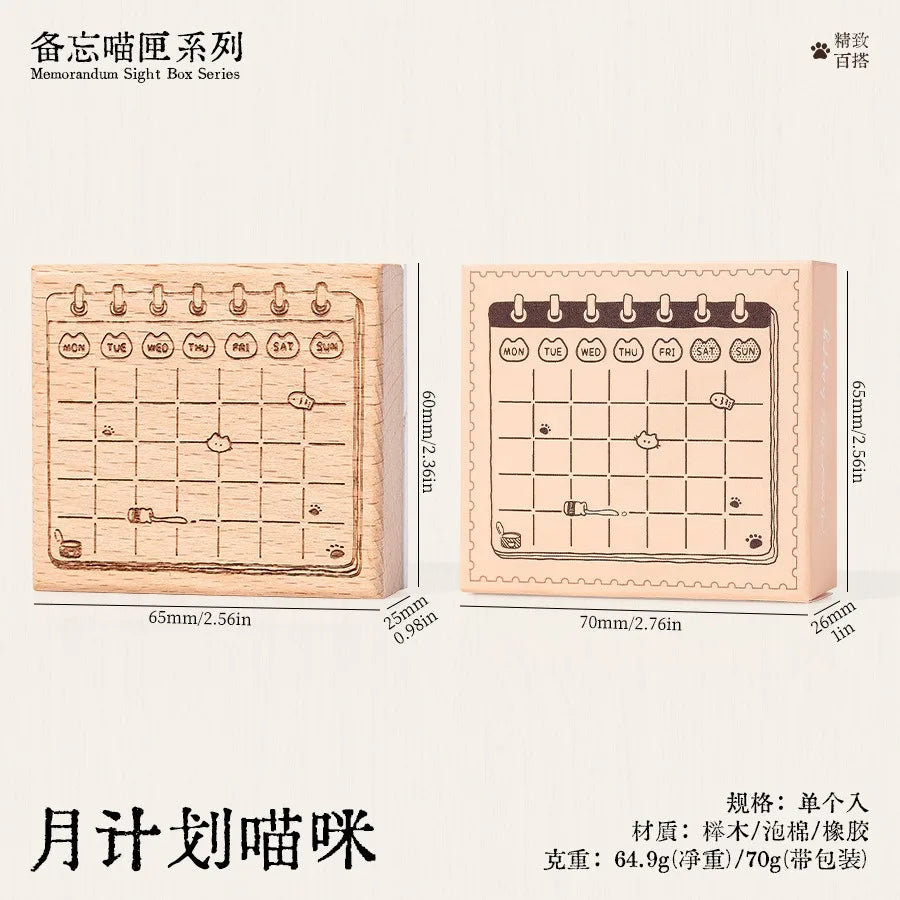 Cute Cat Wood Stamp Calendar – Daily & Monthly Planner Stamps for Journaling, Scrapbooking & DIY Crafts