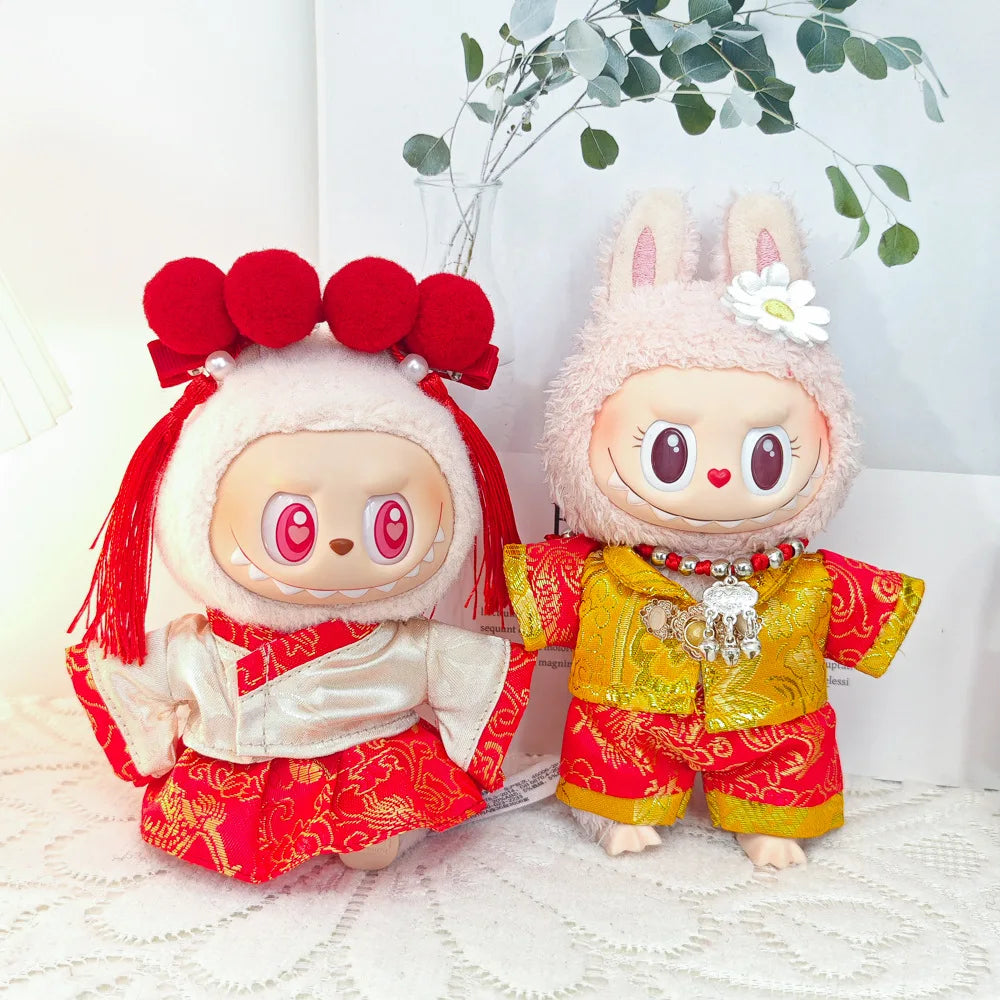 17cm Mini Plush Doll Clothes — Outfit Accessories for Labubu V1 & V2, Christmas Cookie Man Sweater Hat, New Year Gift