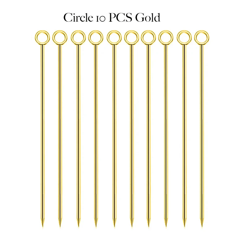 10PCS Stainless Steel Cocktail Picks - Fruit Sticks & Drink Stirring Sticks in Circle, Ball, and Hat Shapes
