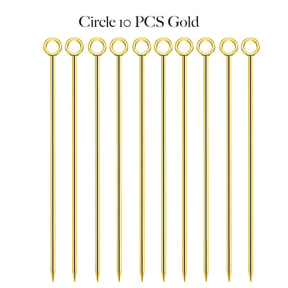10PCS Stainless Steel Cocktail Picks - Fruit Sticks & Drink Stirring Sticks in Circle, Ball, and Hat Shapes
