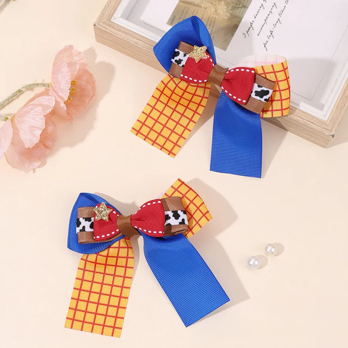 2PCS 3-Layer Bow Hair Clips - Sparkly Star Ribbon Ponytail Hairpins for Girls, Kids & School